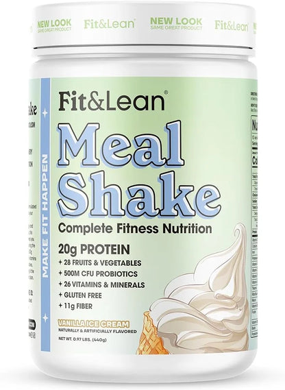 Fit & Lean Meal Shake, Fat Burning Meal Replacement, Protein, Fiber, Probiotics, Vanilla, 1lb, 10 Servings Per Container -...