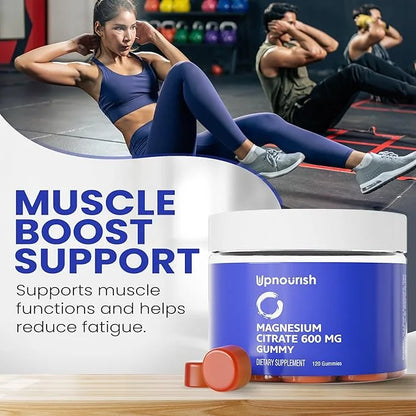 UpNourish Magnesium Gummies for Adults & Kids Magnesium Citrate Gummies 600mg, Calm Supplement for Muscle Relaxation, Bone...