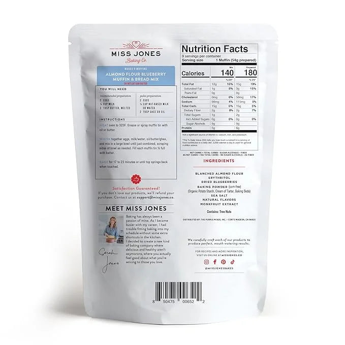 Miss Jones Baking Blueberry Muffin Mix - Almond Flour, Gluten Free, Low Carb, No Sugar Added, Naturally Sweetened Desserts...