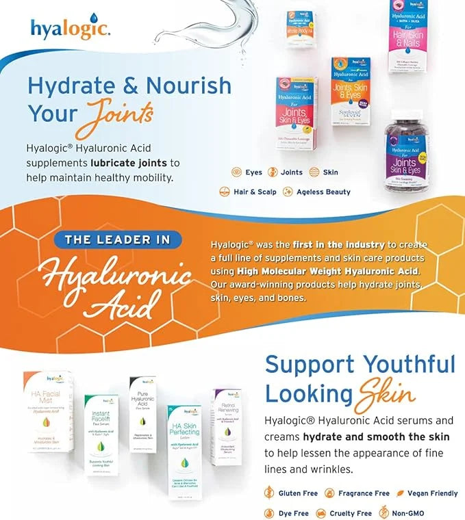 Hyalogic Synthovial Seven - Oral Hyaluronic Acid Supplement 1oz - Liquid HA Supports Skin, Joint, Eye, and Lip Hydration -...
