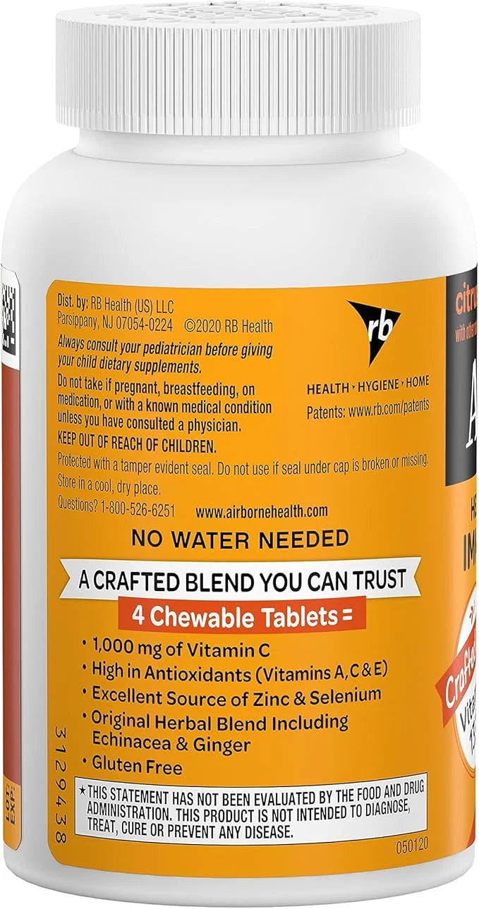 Airborne 1000mg Chewable Tablets with Zinc, 96 Tablets,