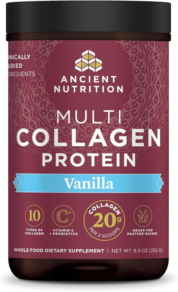 Ancient Nutrition Hydrolyzed Collagen Peptides Powder with Probiotics, Vanilla Multi Collagen Protein for Women and Men wi...