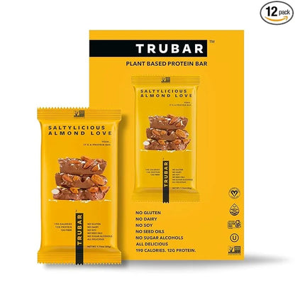 TRUBAR Vegan Protein Bar, Saltylicious Almond Love, Gluten Free, Plant Based, High Fiber, Dairy Free, Low Fat, Non GMO, No...
