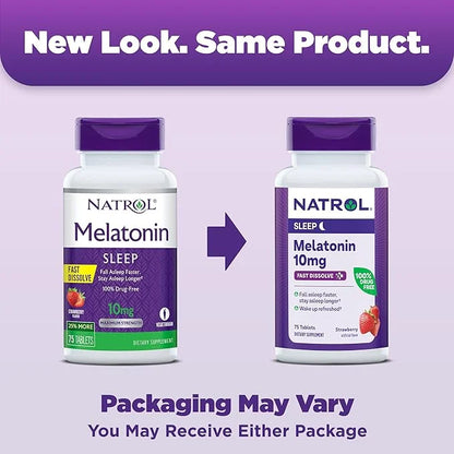 Natrol Fast Dissolve Melatonin 10 mg, Melatonin Supplements for Restful Sleep, Sleep Support for Adults, 75 Strawberry-Fla...