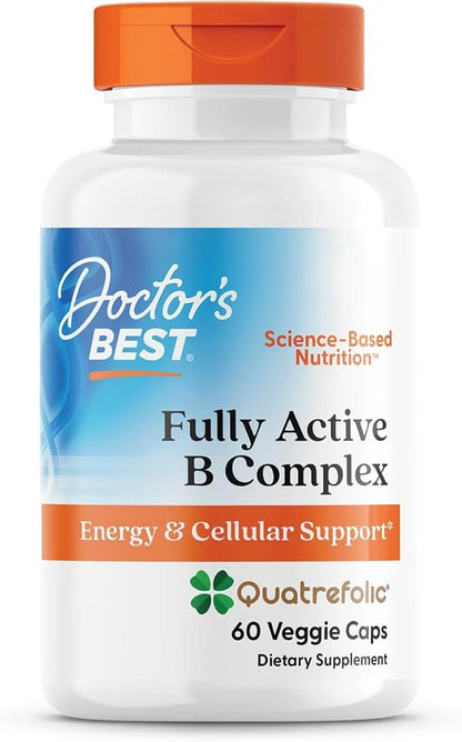 Doctor's Best Fully Active B Complex, Energy & Cellular Support, Non-GMO, Gluten Free, Soy Free, Vegan 60 Veggie Caps - Pr...