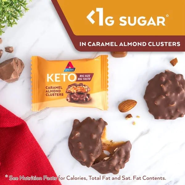 Atkins Caramel Almond Clusters, Gluten Free, High in Fiber, 1g Sugar, 2g Net Carb, Keto Friendly, 20 Count - Product Image