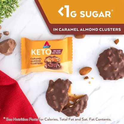 Atkins Caramel Almond Clusters, Gluten Free, High in Fiber, 1g Sugar, 2g Net Carb, Keto Friendly, 20 Count - Product Image