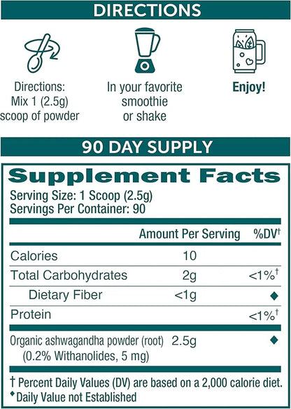 Himalaya Organic Ashwagandha Powder, Adaptogenic Superfood 7.9 oz, 3 Month