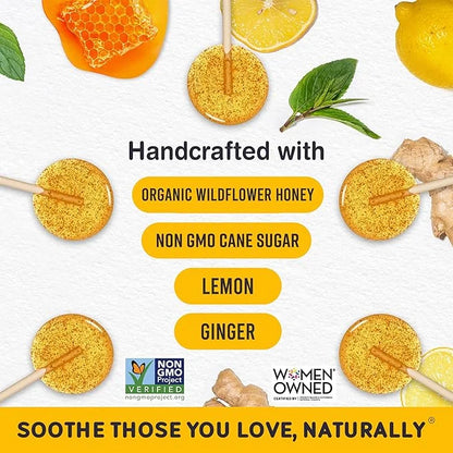 MommaBear Motion Sickness Lollipop - Natural Lollipops with Organic Honey, Lemon & Ginger - Stomach Upset Suckers for Adul...