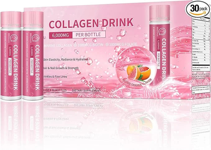 Collagen Drink with 6000mg Marine Collagen 0.85 Fl.Oz(25ml)x30 Fl.Oz(25ml)x30 Bottles,