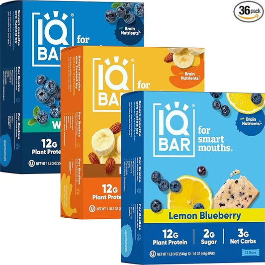 IQBAR Brain and Body Plant Protein Bars - Fruit Lovers Variety - 36-Count Low Carb - Gluten Free, High Fiber, Vegan Snacks...