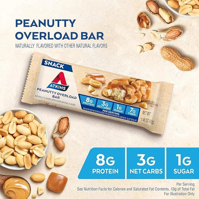 Atkins Snack Bar, Peanutty Overload, 8g Protein, 7g Fiber, 3g Net Carbs, Keto Friendly, 16 Count - Product Image