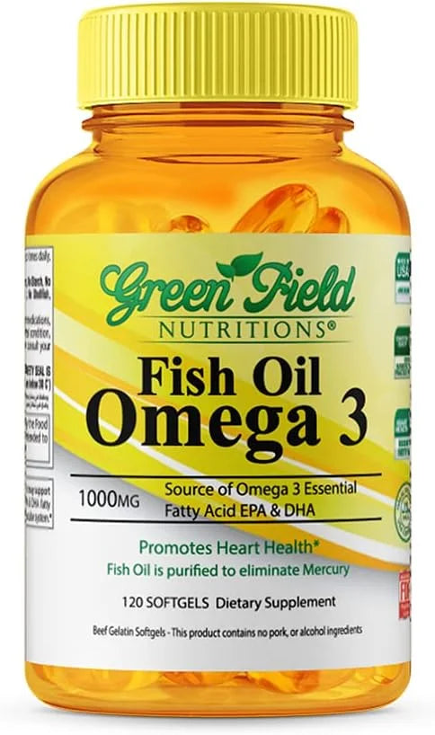 Greenfield Nutritions Halal Fish Oil 1000mg, 300mg Halal 3, Small 180mg & 120mg, Non-GMO, 120 Pills