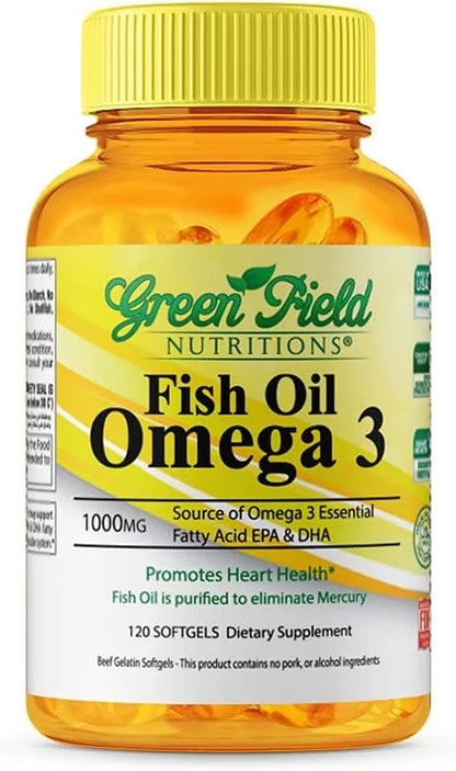 Greenfield Nutritions Halal Fish Oil 1000mg, 300mg Halal 3, Small 180mg & 120mg, Non-GMO, 120 Pills