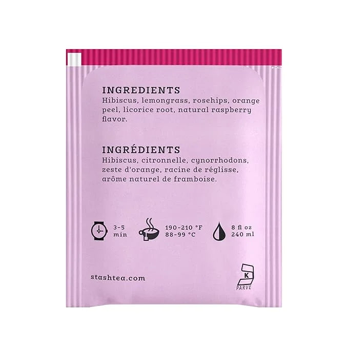 Stash Tea Wild Raspberry Hibiscus Herbal Tea - Naturally Caffeine Free, Non-GMO Project Verified Premium Tea with No Artif...