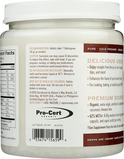 Nature's Way Organic Extra Virgin Coconut Oil, Pure Source of MCTs, Cold-Pressed, 32 Oz. - Product Image