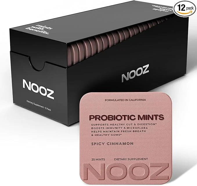 NOOZ Probiotic Mints 12-Pack - Gut & Oral Health Support - Spicy Cinnamon | Boosts Immunity & Digestion, Freshens Breath -...