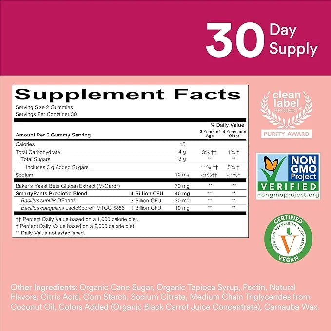 SmartyPants Kids Probiotic Immunity Gummies: Prebiotics 60 Count (30 Day