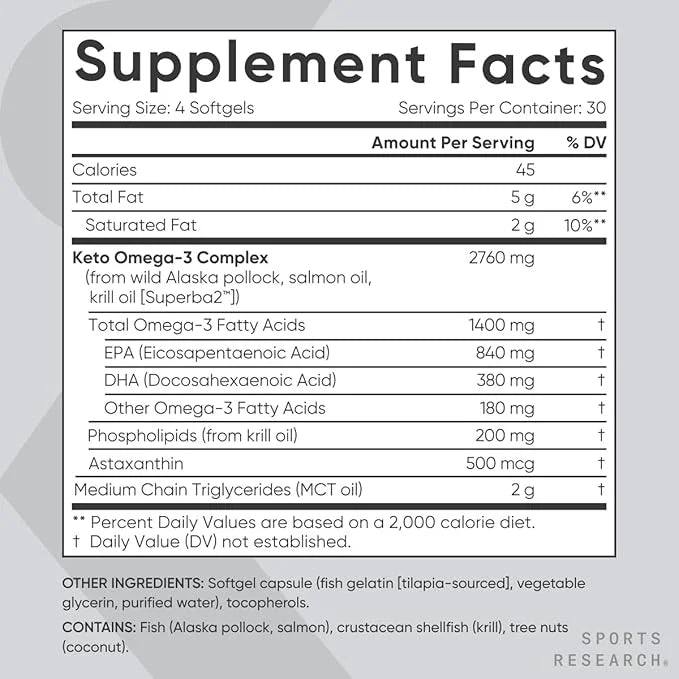 Sports Research Keto Omega Fish Oil 1200mg of (120 Softgels)
