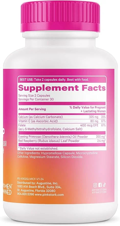 Pink Stork Labor Prep - Evening Primrose Oil Capsules with Red Raspberry Leaf Tea, Gentle Birth & Postpartum Care, Third T...