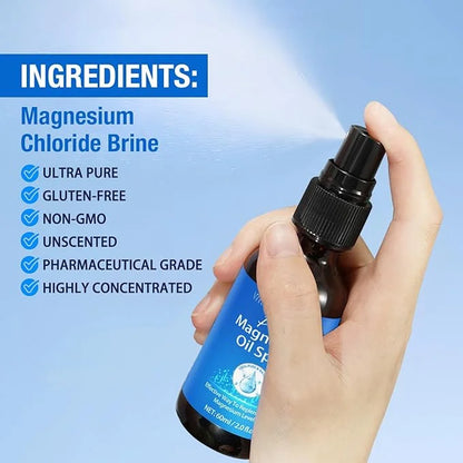 Pure Magnesium Oil Spray Organic Natural Magnesium Spray Glass Bottle, Easy to Absorb and Use, Magnesium Oil Spray for Fee...