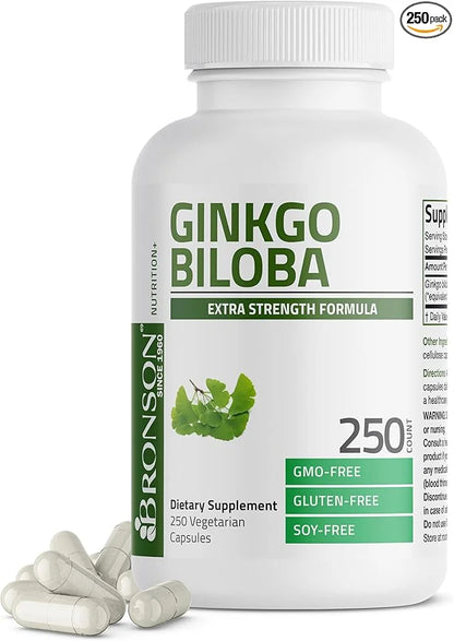 Bronson Ginkgo Biloba Extra Strength Supports Brain Function & Memory Support, 250 Vegetarian Capsules - Product Image