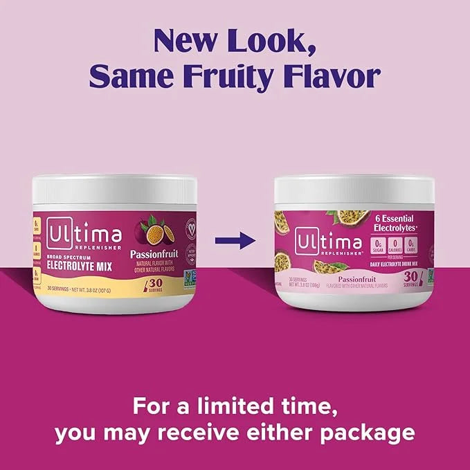 Ultima Replenisher Daily Electrolyte Powder Drink Mix – Passionfruit, 30 Servings – Hydration Powder with 6 Key Electrolyt...