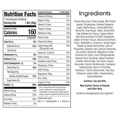 WonderSlim Meal Replacement Protein Bar, Cinnamon, 15g Protein, 20 Vitamins & Minerals, Gluten Free (7ct) - Product Image