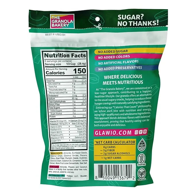 TGB Cinnamon Granola Cereal, Keto Friendly Snack, No Added Sugar, Gluten Free, High Fiber, 8oz Resealable Bag (Pack of 1) ...