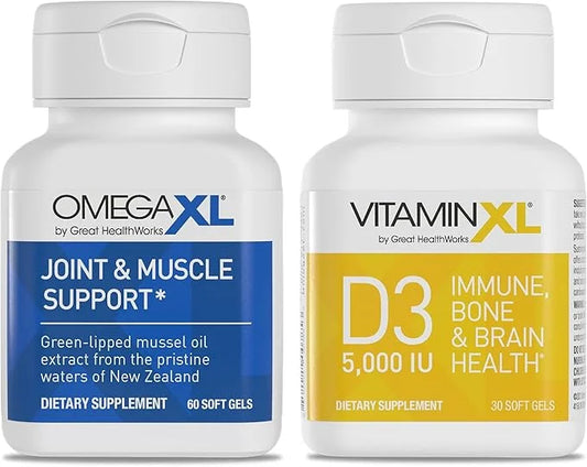 OmegaXL Joint Support Supplement 60 Softgels D3 High 5000 IU 125mcg Immune (30 Softgels) 2 Pack