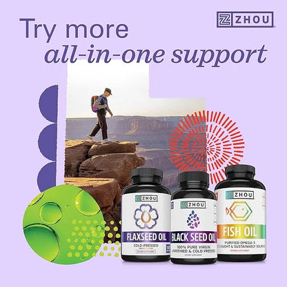 Zhou Organic Black Seed Oil | 100% Virgin Cold Pressed Omega 3 6 9 | Super Antioxidant for Immune Support, Joints, Digesti...