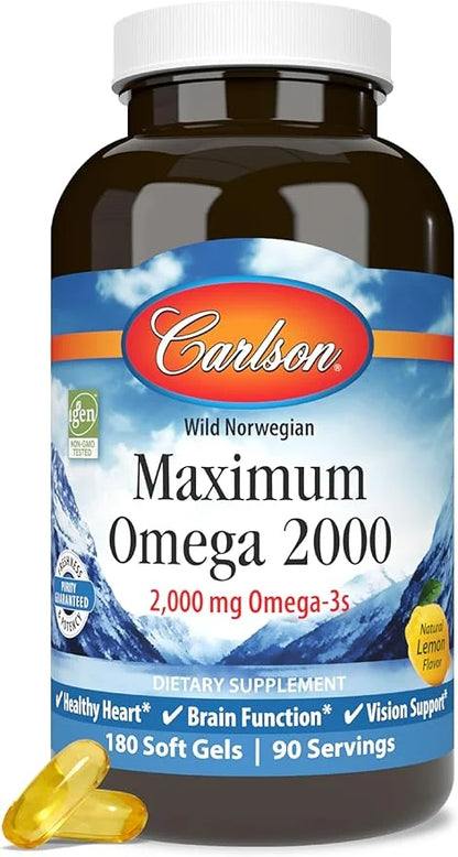 Carlson - Maximum Omega 2000, 2000 Omega-3 Fatty 180 Softgels