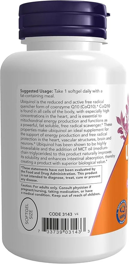 NOW Supplements, Ubiquinol 100 mg, High CoQ10), 120 120 Softgels