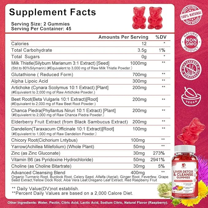 Liver Cleanse Detox & Repair Gummies 24 Potent w/3000MG Milk 90 Count