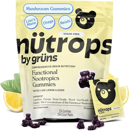Nutrops Sugar-Free Functional Nootropics Mushroom Gummies for adult, Herbal Brain Supplement Gummy for Energy, Brain Healt...