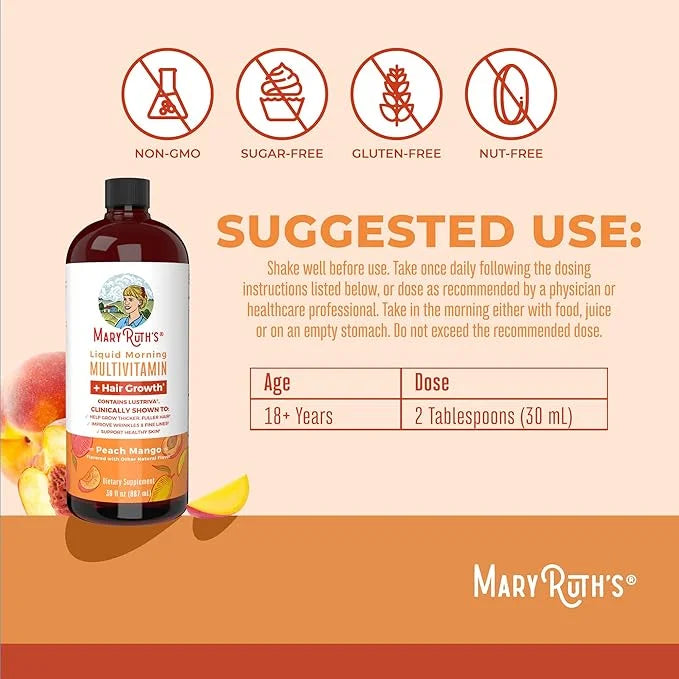 MaryRuth's Liquid Multivitamin + Lustriva® Hair Growth 10000mcg | 18+ | 30 Fl