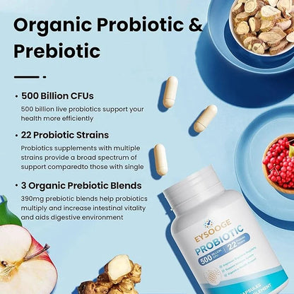 Probiotics for Women and Men, 500 Billion CFU, 22 Strains + Organic Prebiotics, Daily Probiotics for Digestive, Immune, & ...
