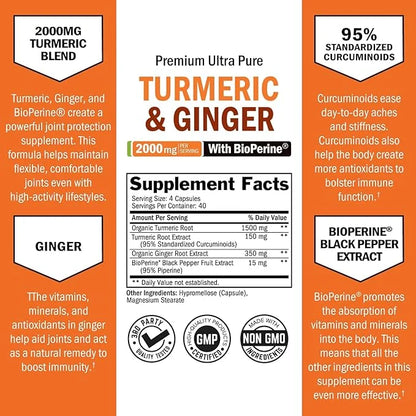 Turmeric Curcumin and Ginger 2000mg 95% Standardized 160 Capsules