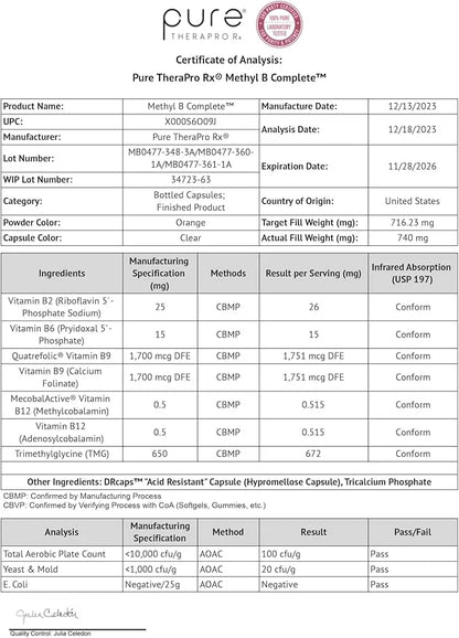 Methyl B Complete 60 Vegetable 5-MTHF (Active B12), B2, B2, B6, B6, and