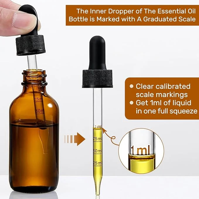 4 Pack 1 oz Glass Dropper Bottles with Measured Dropper - 30ml Dark Amber Tincture Bottles with Graduated Calibrated Glass...