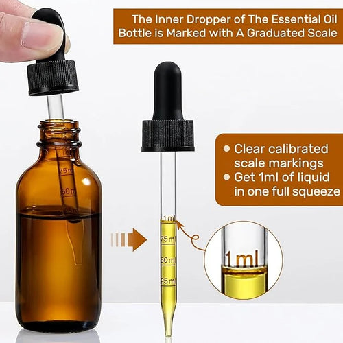 4 Pack 1 oz Glass Dropper Bottles with Measured Dropper - 30ml Dark Amber Tincture Bottles with Graduated Calibrated Glass...