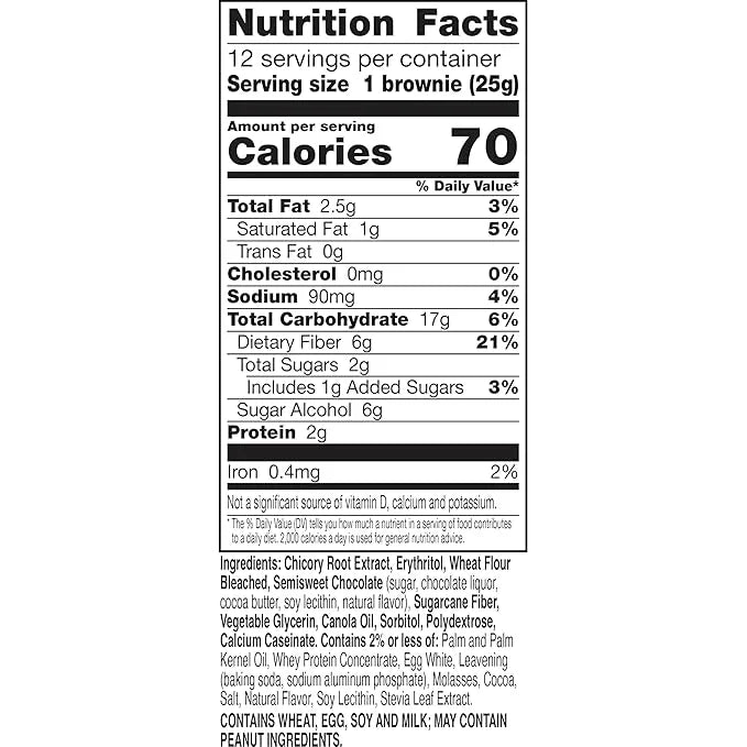 Fiber One 70 Calorie Brownies, Chocolate Chip Cookie, 2g Sugar, Value Pack, 12 Count, 10.6 oz - Product Image
