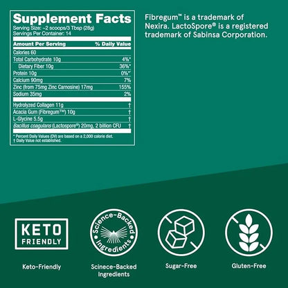 Bulletproof Unflavored Gut Health Collagen Protein, 14 Ounces, 10g Grass-Fed 2 Billion 10g Prebiotics