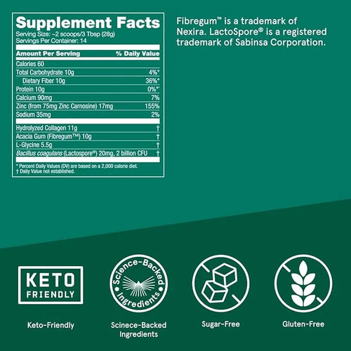 Bulletproof Unflavored Gut Health Collagen Protein, 14 Ounces, 10g Grass-Fed 2 Billion 10g Prebiotics