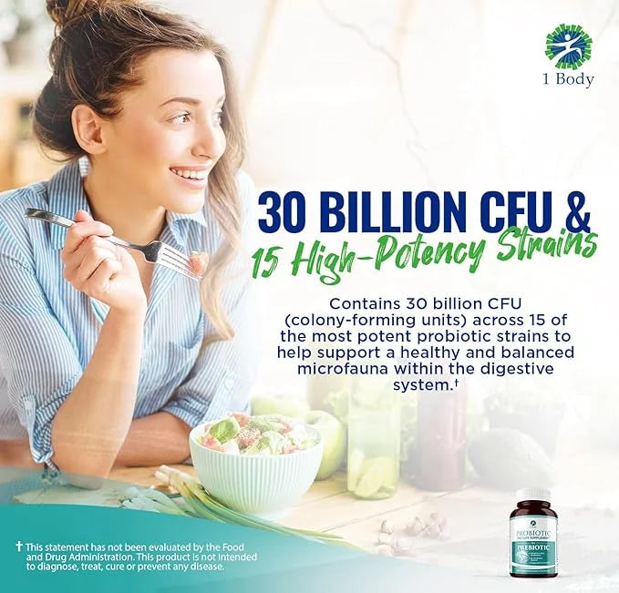 1 Body 30 Billion CFU Probiotic 180 Vegetarian