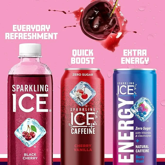 Sparkling Ice, Black Cherry Sparkling Water, Zero Sugar Flavored Water, with Vitamins and Antioxidants, Low Calorie Bevera...