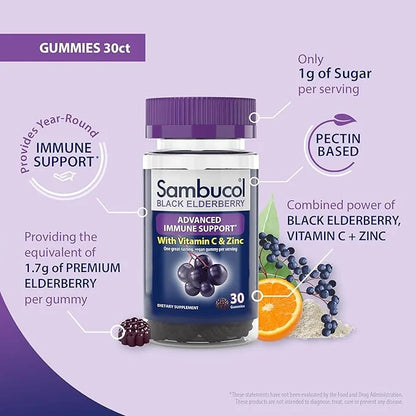 Sambucol Black Elderberry Gummies with Vitamin 30 Count, 2 Pack