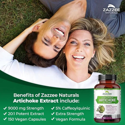 Zazzee Extra Strength Artichoke 20:1 Extract, 9000 mg 5% Caffeoylquinic 150 Vegan 5 Month 20X Extract,