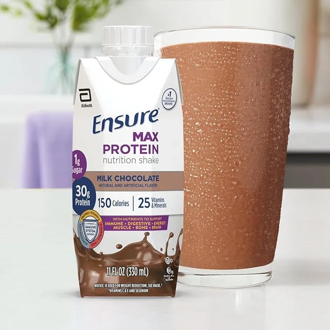 Ensure Max Protein Shake | Milk Chocolate | Ready to Drink | 30g Protein for Muscle Building | 1g Sugar, 4g Fiber | 11 fl ...