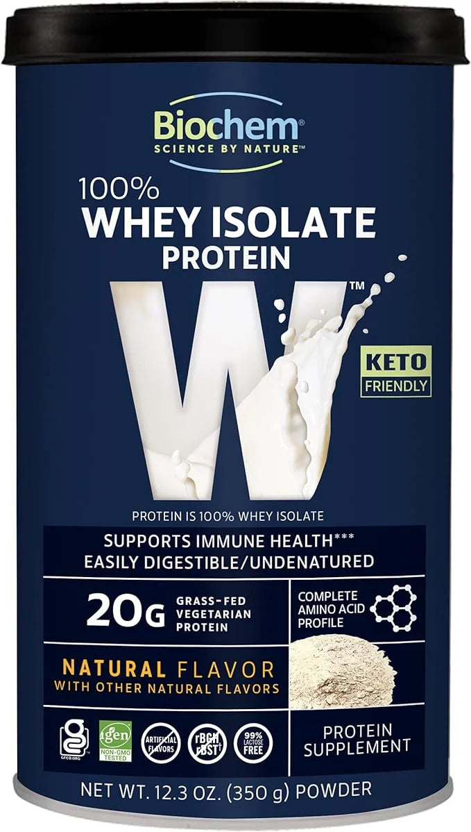 Biochem 100% Whey Isolate Protein - Natural Flavor - 12.3 Ounce, Preworkout & Immune Health - 20g Vegetarian Protein - Eas...